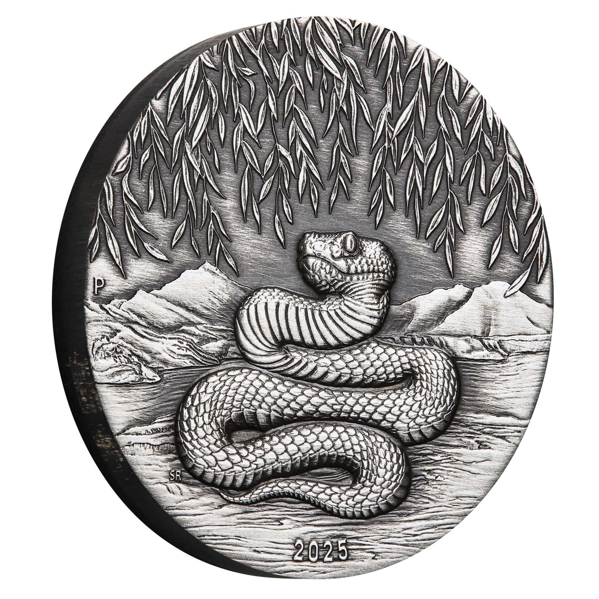 THE PERTH MINT - AUSTRALIAN LUNAR SERIES III 2025 YEAR OF THE SNAKE 2OZ SILVER ANTIQUED COIN