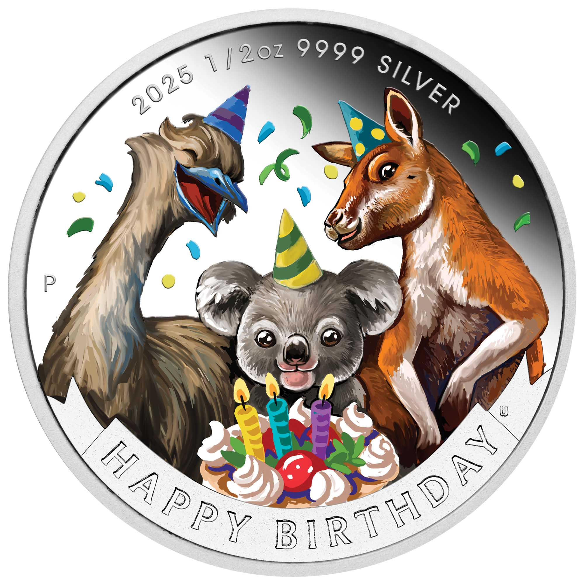 THE PERTH MINT - HAPPY BIRTHDAY 2025 1/2OZ SILVER PROOF COLOURED COIN IN CARD