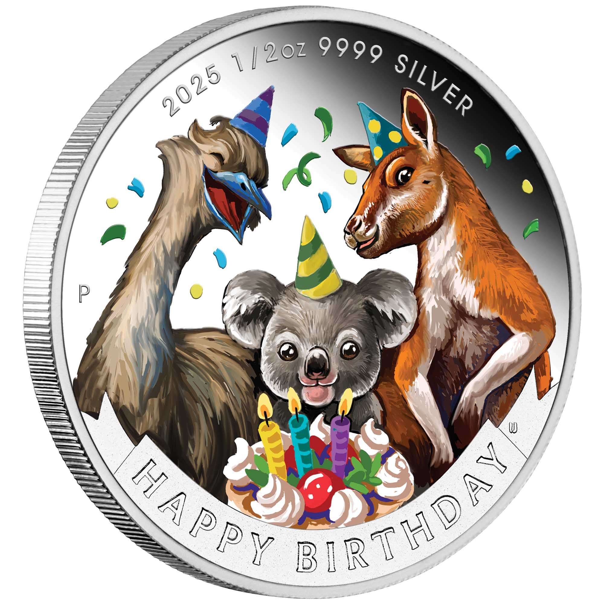 THE PERTH MINT - HAPPY BIRTHDAY 2025 1/2OZ SILVER PROOF COLOURED COIN IN CARD