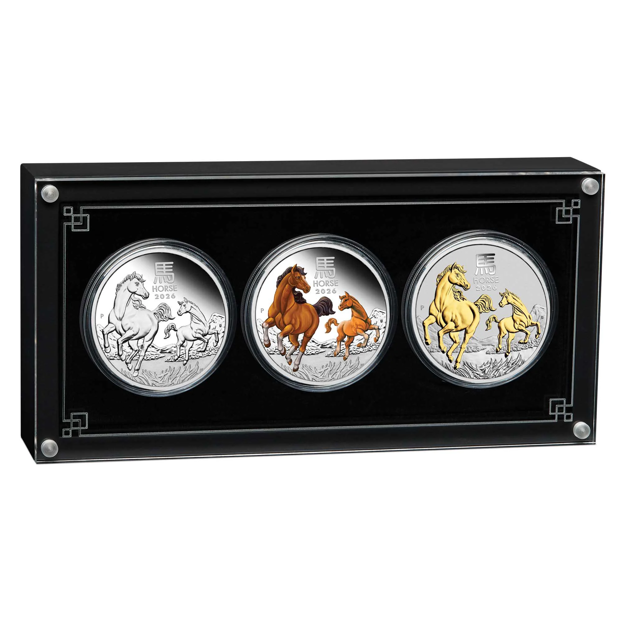 THE PERTH MINT - AUSTRALIAN LUNAR SERIES III 2026 YEAR OF THE HORSE 1OZ SILVER TRIO 