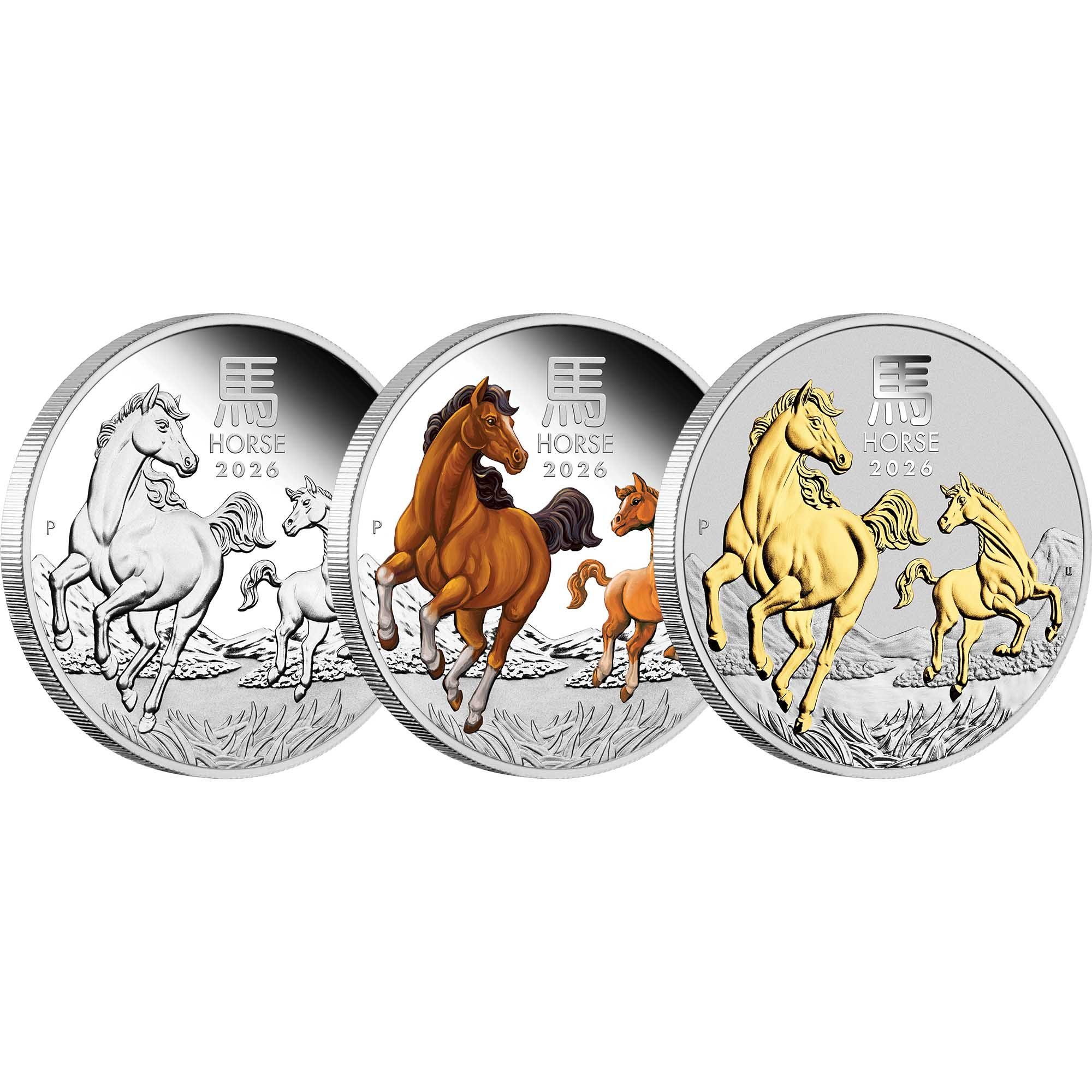 THE PERTH MINT - AUSTRALIAN LUNAR SERIES III 2026 YEAR OF THE HORSE 1OZ SILVER TRIO 