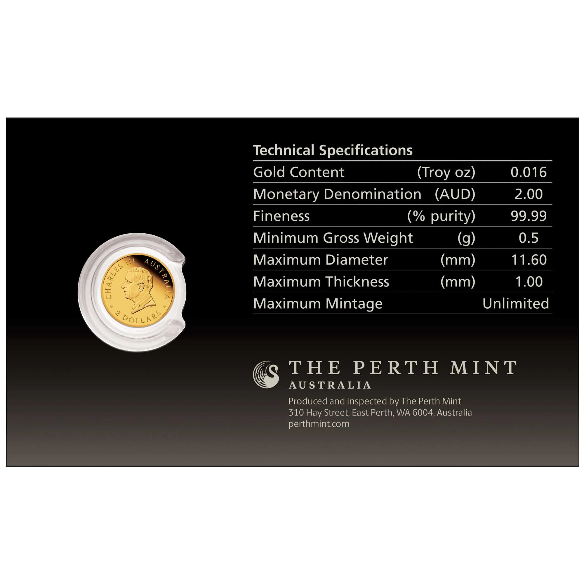 THE PERTH MINT - MINI ROO 2026 0.5G GOLD PROOF COIN IN CARD
