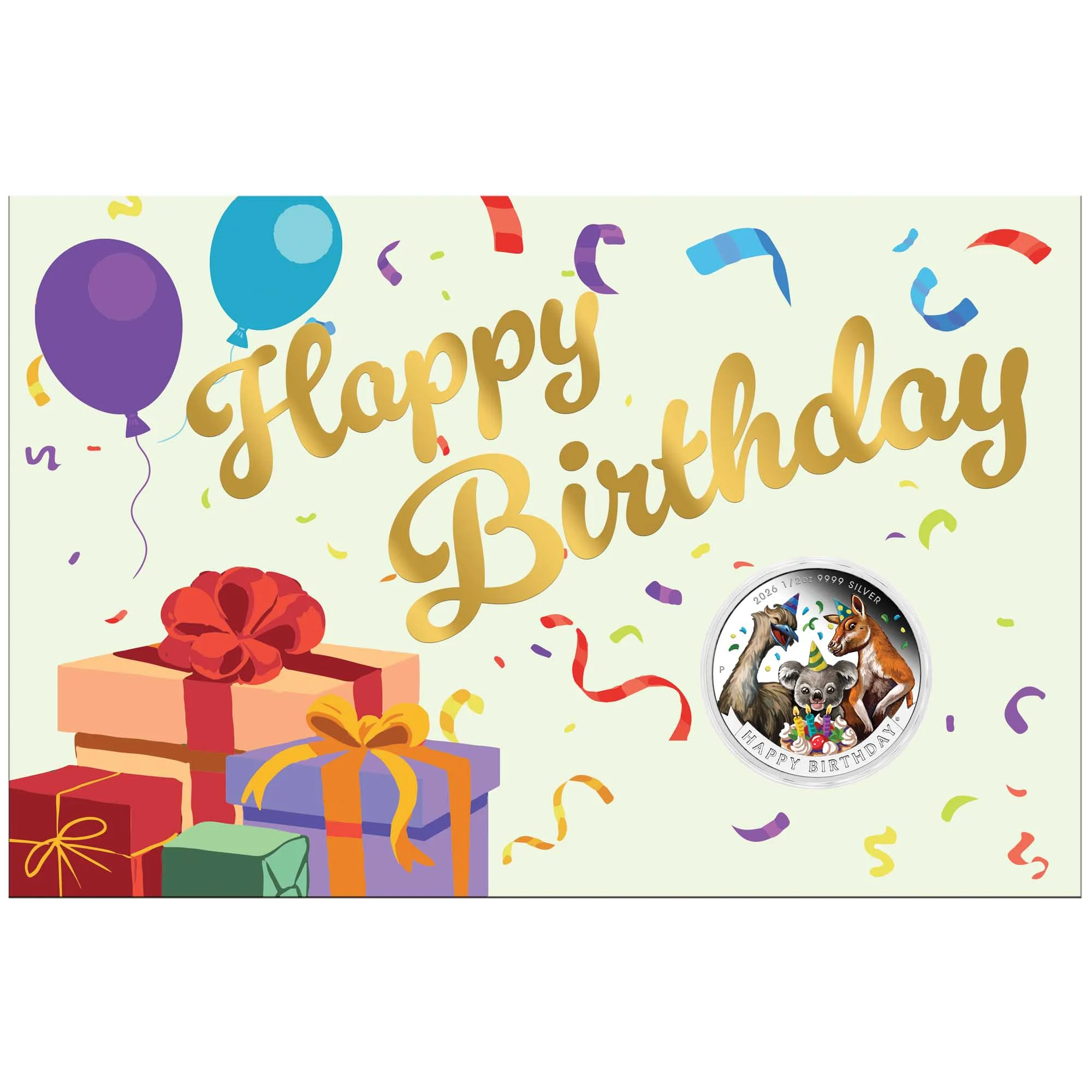 THE PERTH MINT - HAPPY BIRTHDAY 2026 1/2OZ SILVER PROOF COLOURED COIN IN CARD