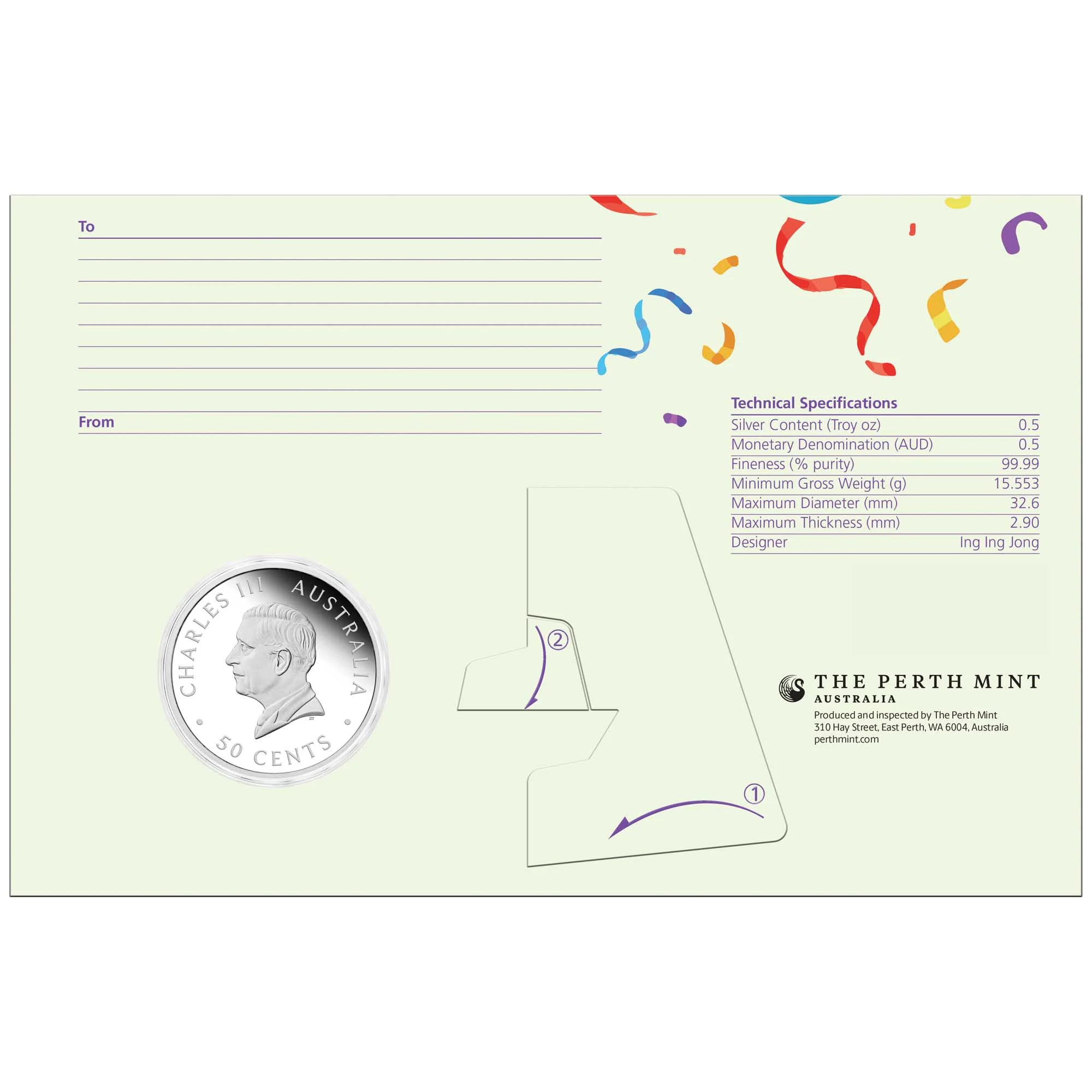 THE PERTH MINT - HAPPY BIRTHDAY 2026 1/2OZ SILVER PROOF COLOURED COIN IN CARD