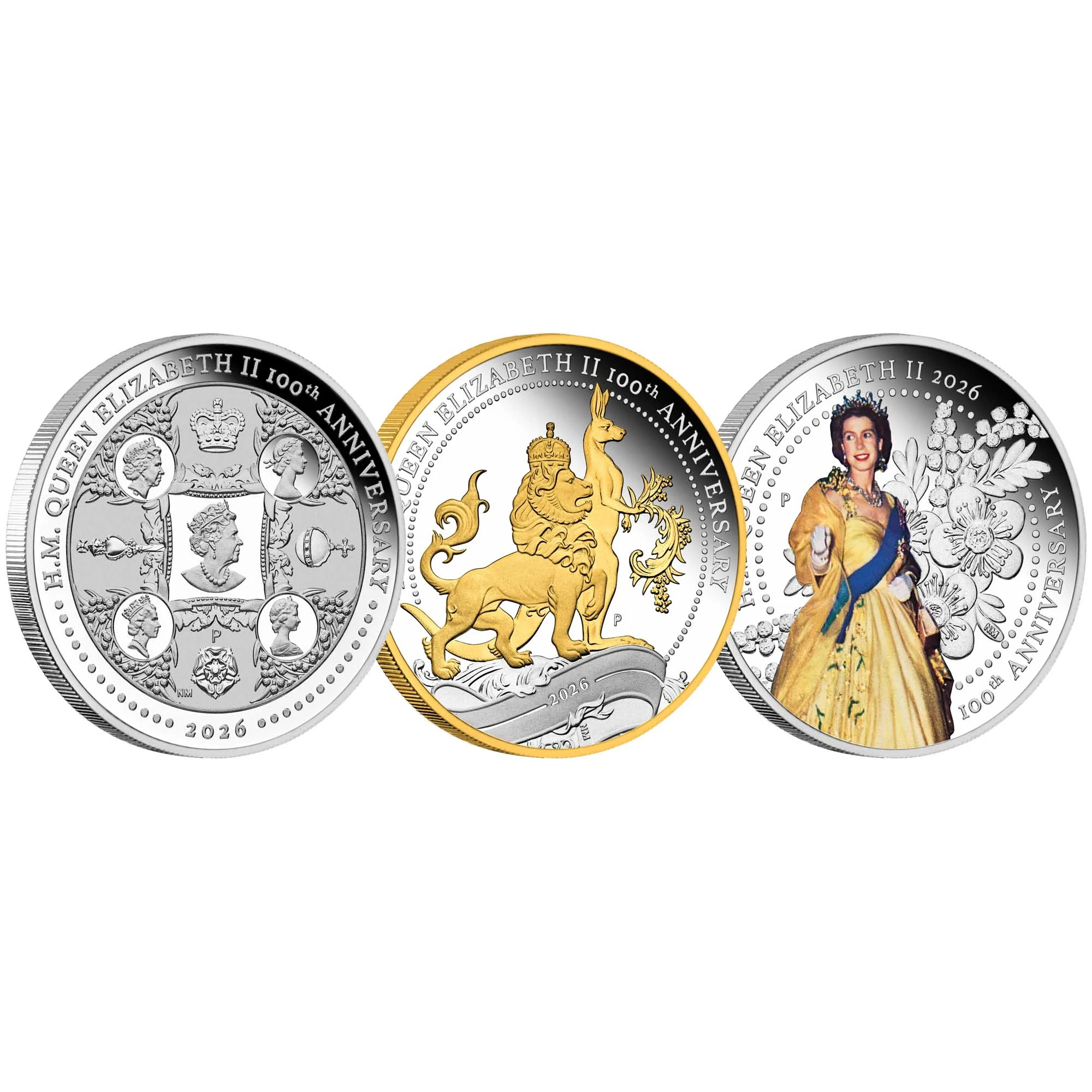 THE PERTH MINT - H.M. QUEEN ELIZABETH II 100TH ANNIVERSARY 2026 1OZ SILVER THREE-COIN SET