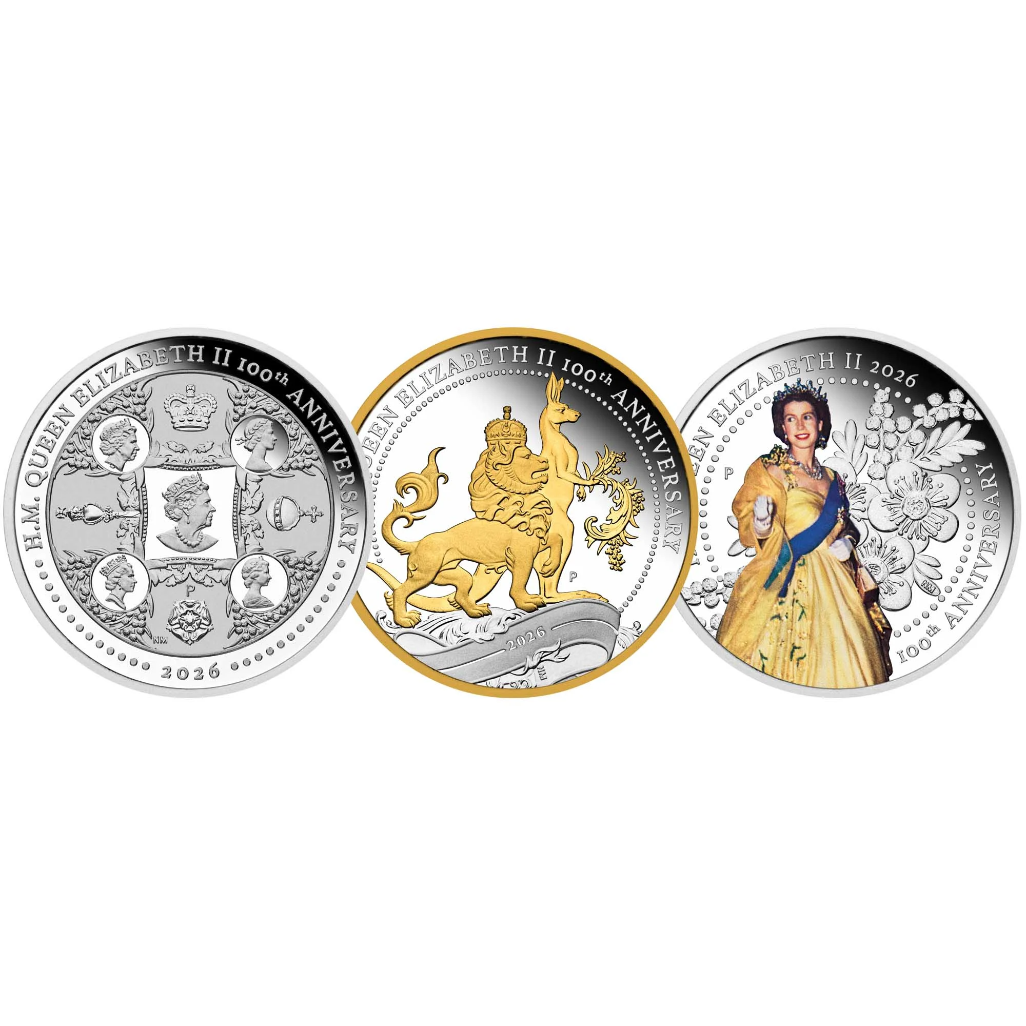 THE PERTH MINT - H.M. QUEEN ELIZABETH II 100TH ANNIVERSARY 2026 1OZ SILVER THREE-COIN SET