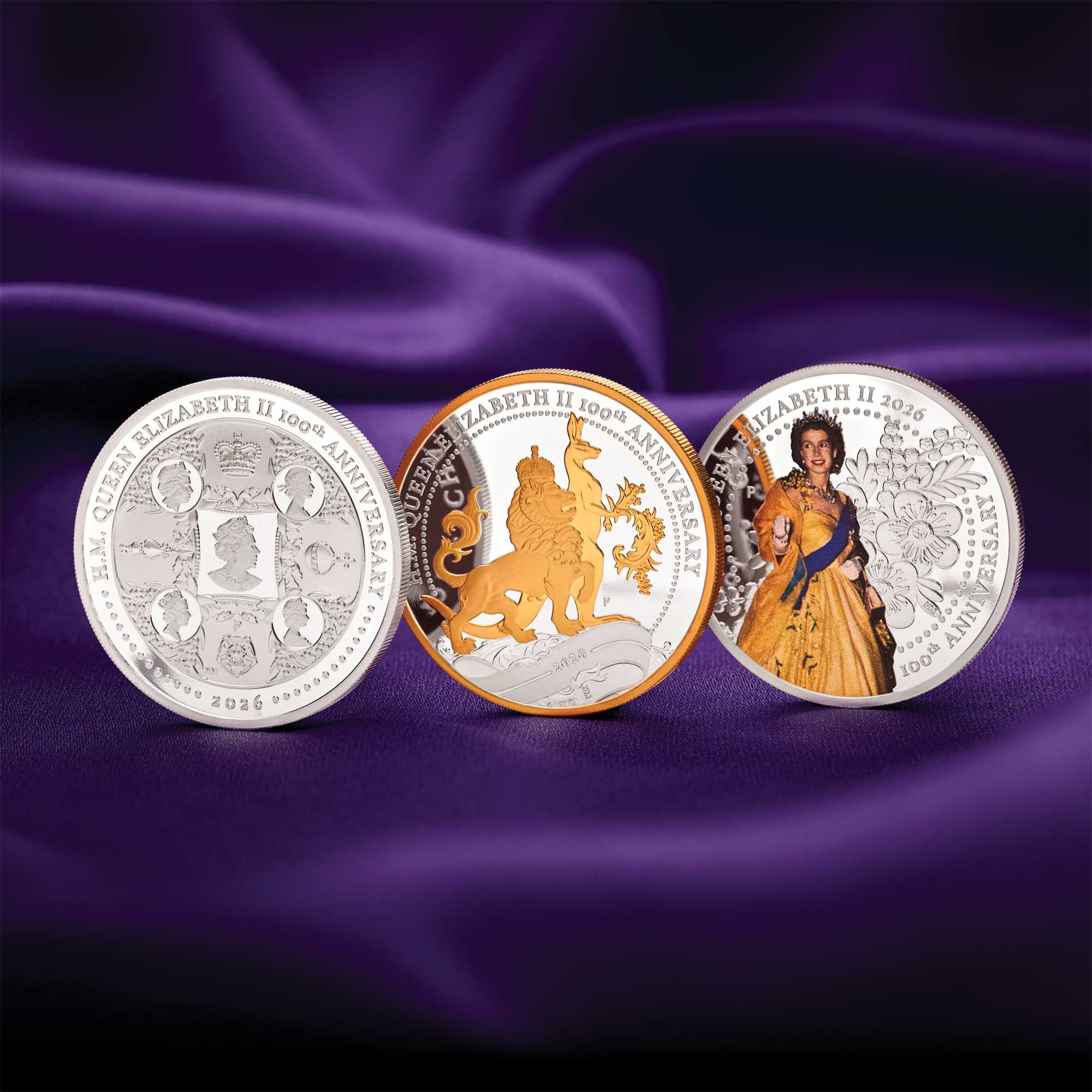 THE PERTH MINT - H.M. QUEEN ELIZABETH II 100TH ANNIVERSARY 2026 1OZ SILVER THREE-COIN SET