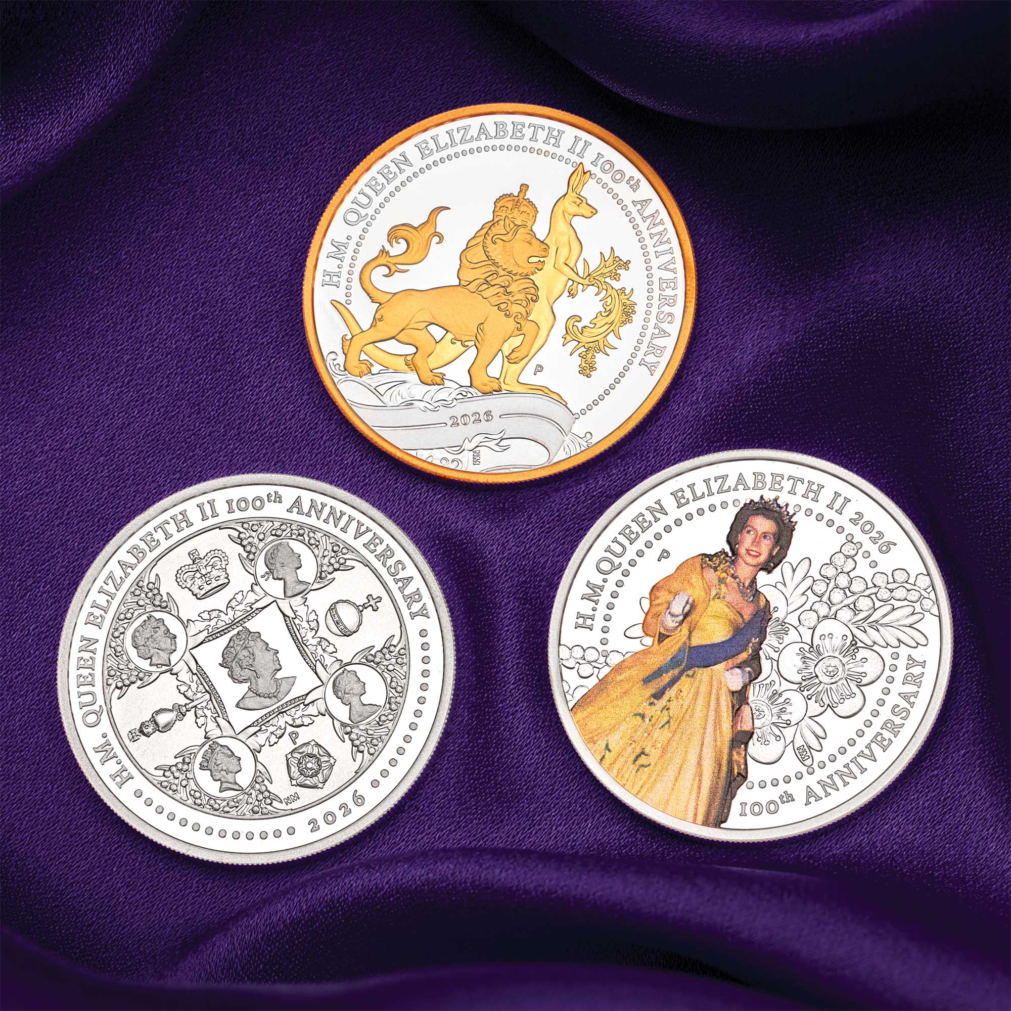 THE PERTH MINT - H.M. QUEEN ELIZABETH II 100TH ANNIVERSARY 2026 1OZ SILVER THREE-COIN SET