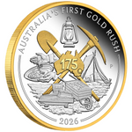 THE PERTH MINT - AUSTRALIA'S FIRST GOLD RUSH 175TH ANNIVERSARY 2026 1OZ SILVER PROOF GILDED COIN