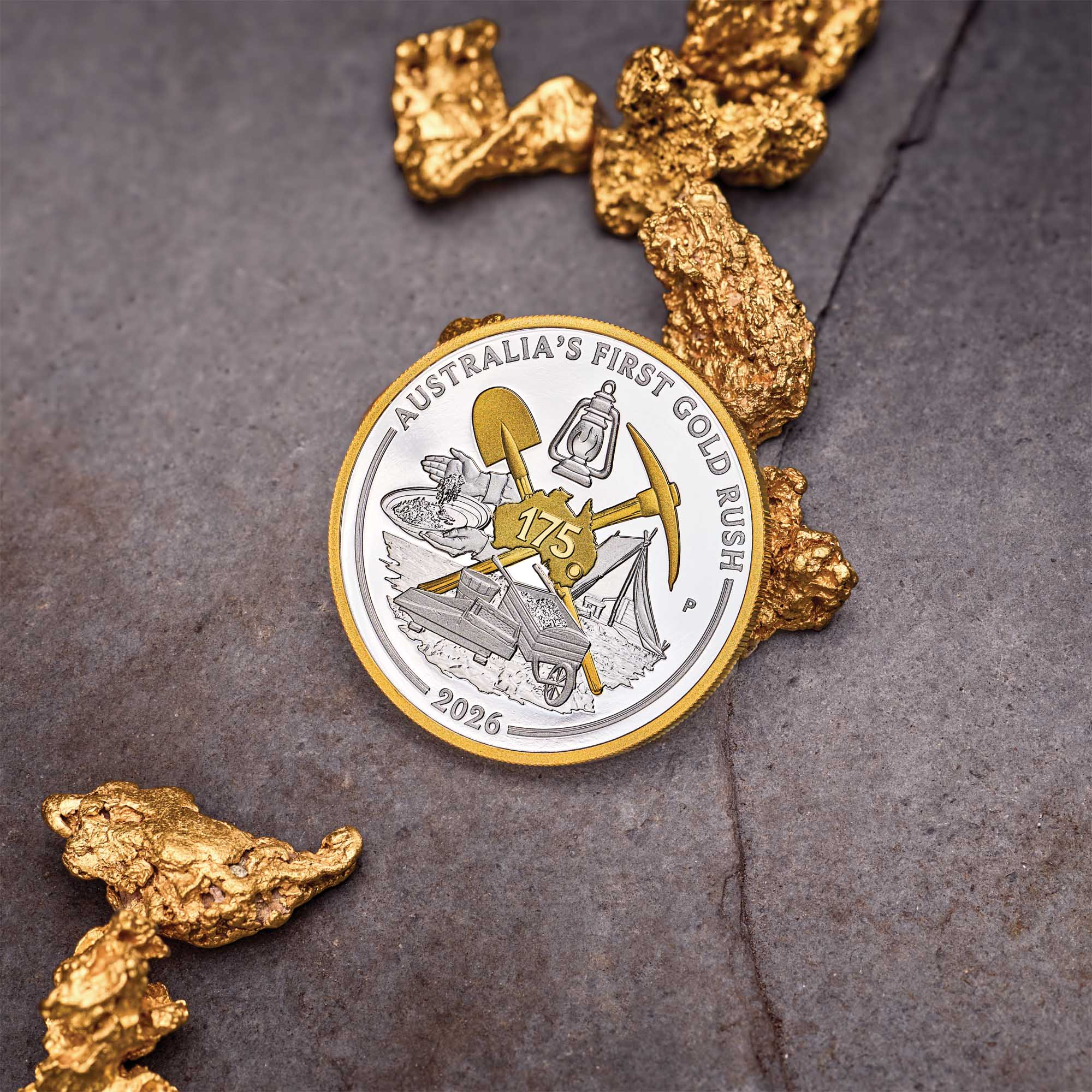 THE PERTH MINT - AUSTRALIA'S FIRST GOLD RUSH 175TH ANNIVERSARY 2026 1OZ SILVER PROOF GILDED COIN