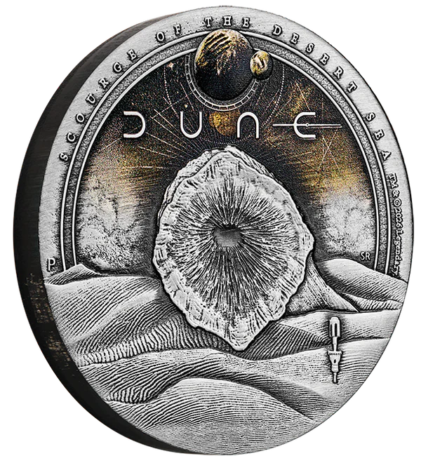 THE PERTH MINT - DUNE SCOURGE OF THE DESERT SEA 2026 2OZ SILVER ANTIQUED COLOURED COIN