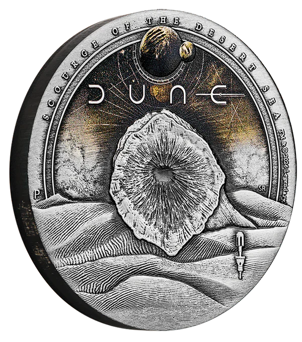 THE PERTH MINT - DUNE SCOURGE OF THE DESERT SEA 2026 2OZ SILVER ANTIQUED COLOURED COIN