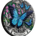 THE PERTH MINT - BUTTERFLY 2026 2OZ SILVER ANTIQUED COLOURED COIN 