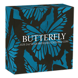 THE PERTH MINT - BUTTERFLY 2026 2OZ SILVER ANTIQUED COLOURED COIN 