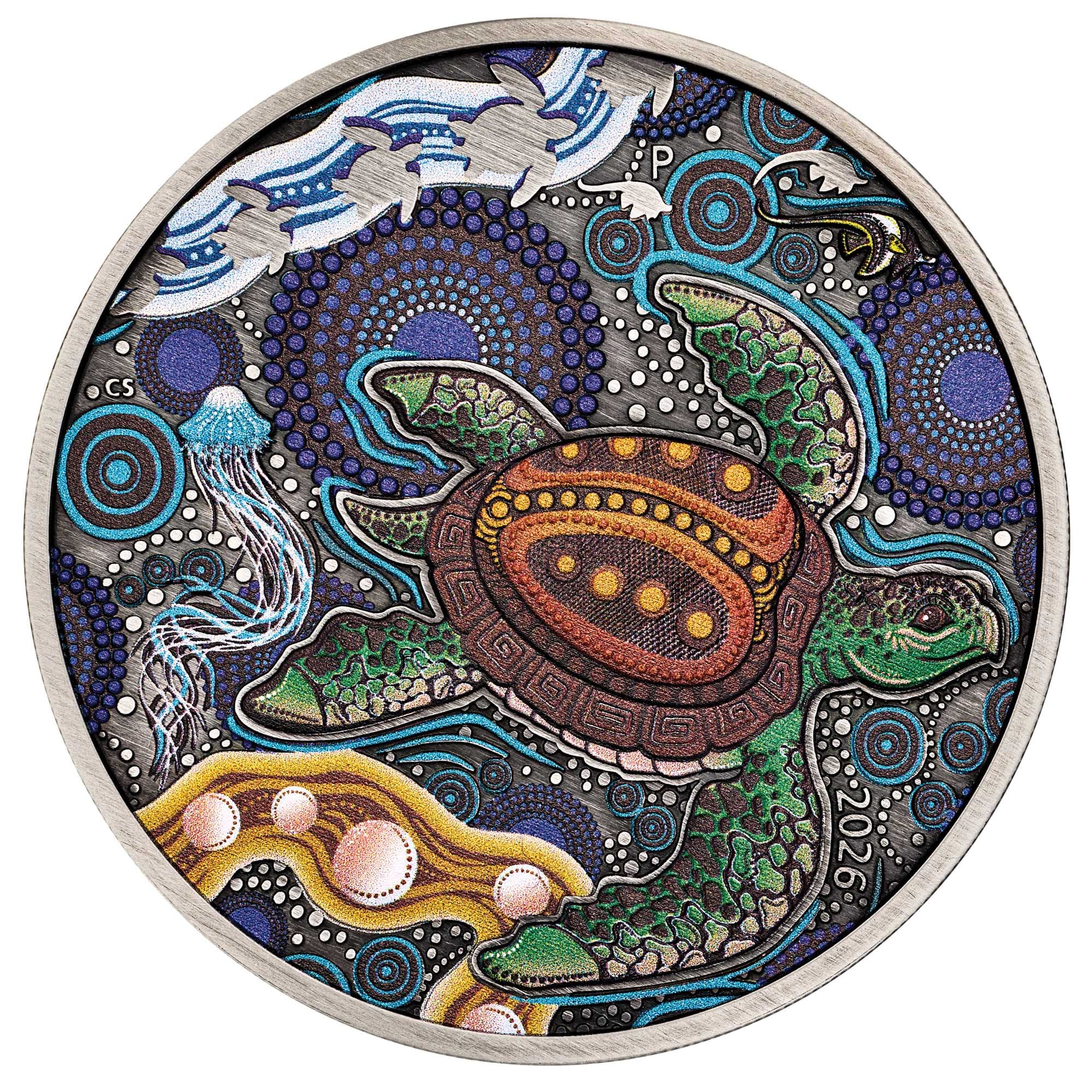 THE PERTH MINT - TURTLE YAUNATI 2026 2OZ SILVER ANTIQUED COLOURED COIN