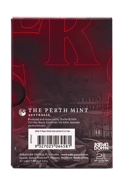 THE PERTH MINT - STRANGER THINGS - HAWKINS 2026 GOLD PLATED COLLECTOR'S COIN IN CARD