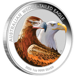 THE PERTH MINT - AUSTRALIAN WEDGE-TAILED EAGLE 2026 1OZ SILVER COLOURED COIN IN CARD
