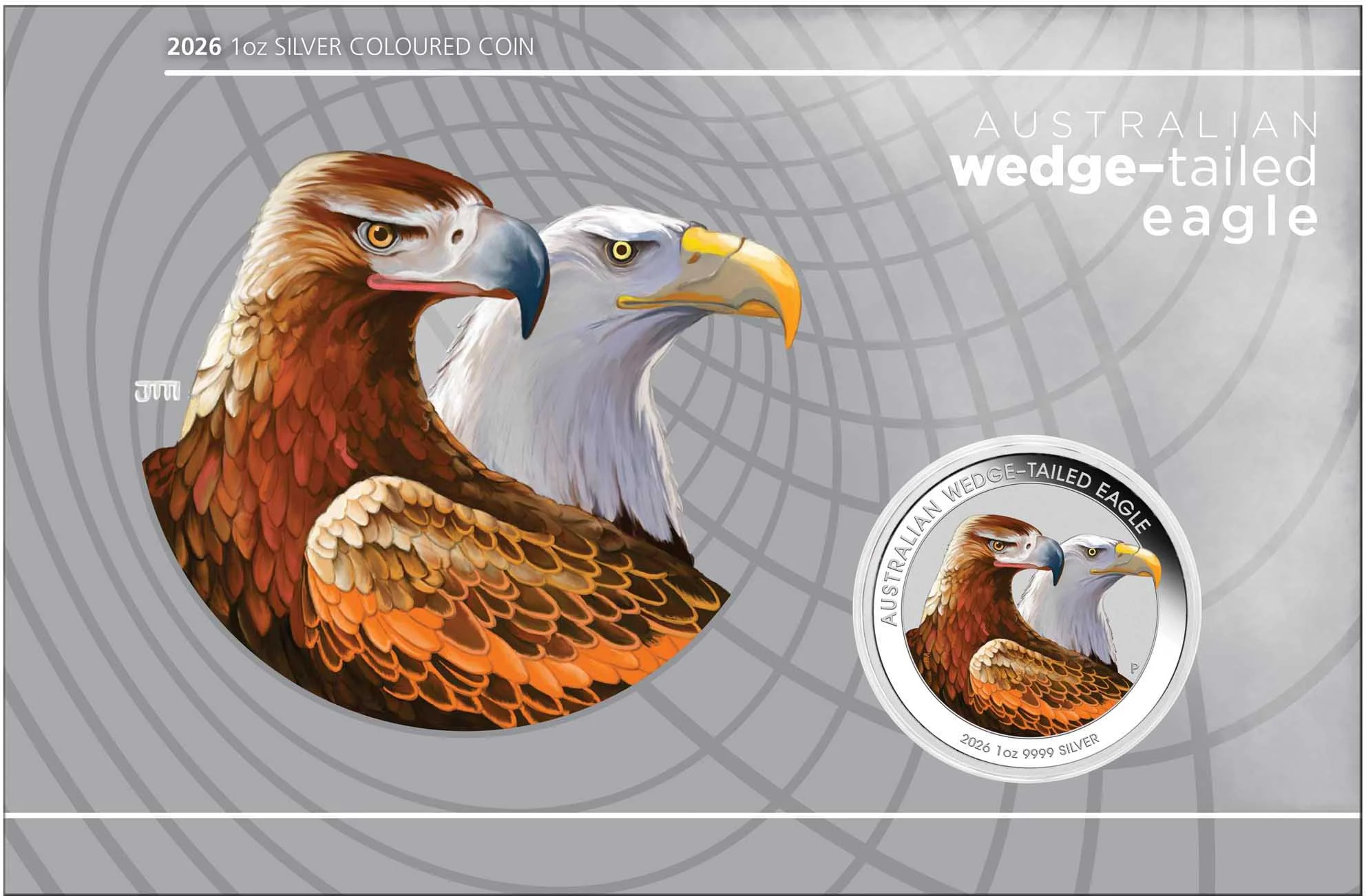 THE PERTH MINT - AUSTRALIAN WEDGE-TAILED EAGLE 2026 1OZ SILVER COLOURED COIN IN CARD