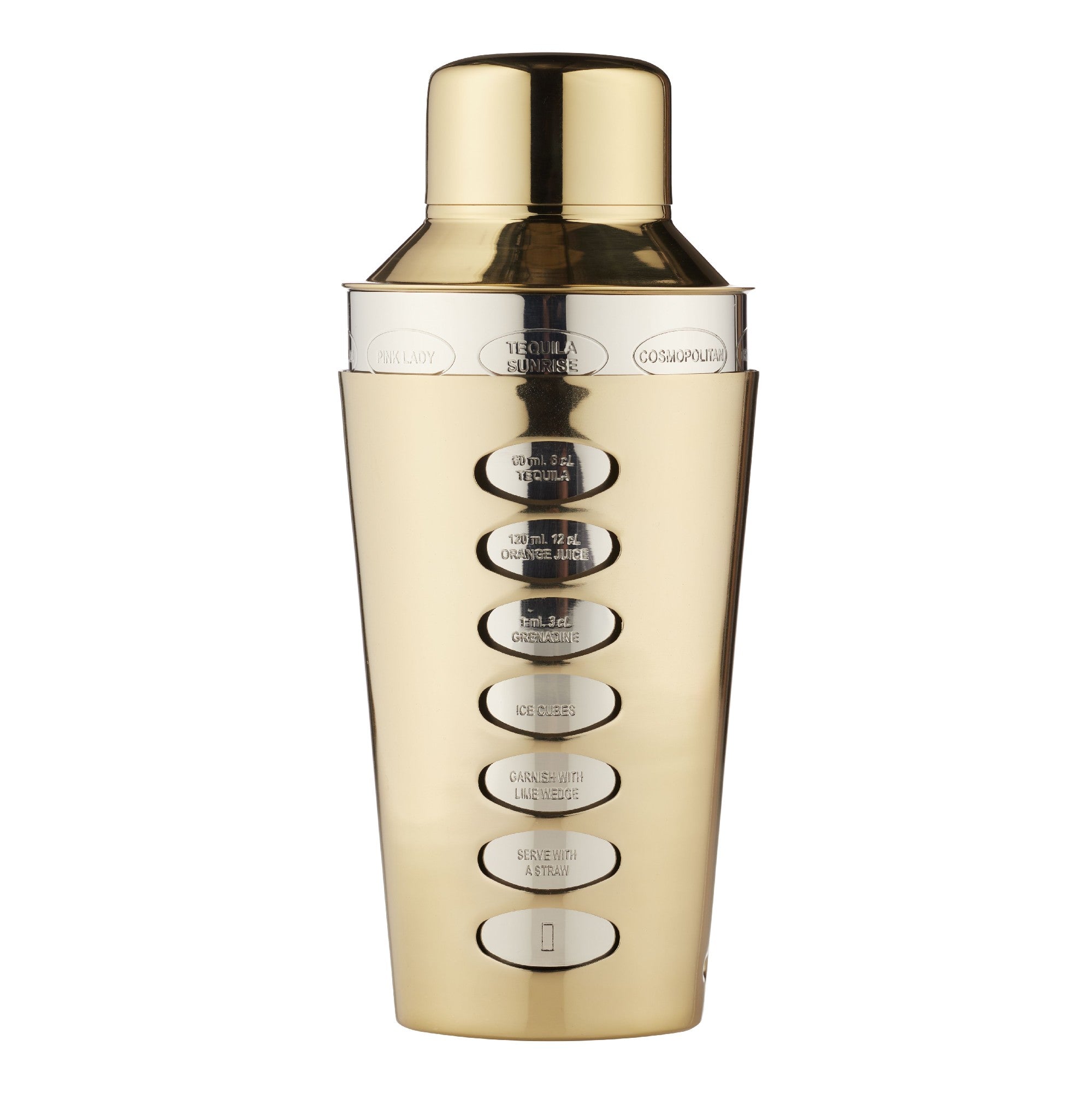 ACADEMY - WESLEY STAINLESS STEEL RECIPE COCKTAIL SHAKER GOLD