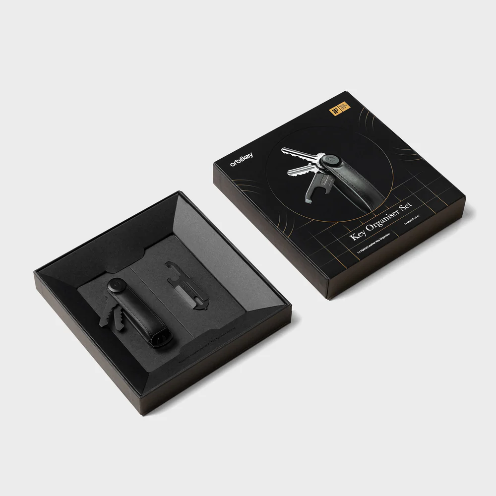 ORBITKEY - KEY ORGANISER HYBRID LEATHER + MULTI-TOOL V2 SET | BLACK