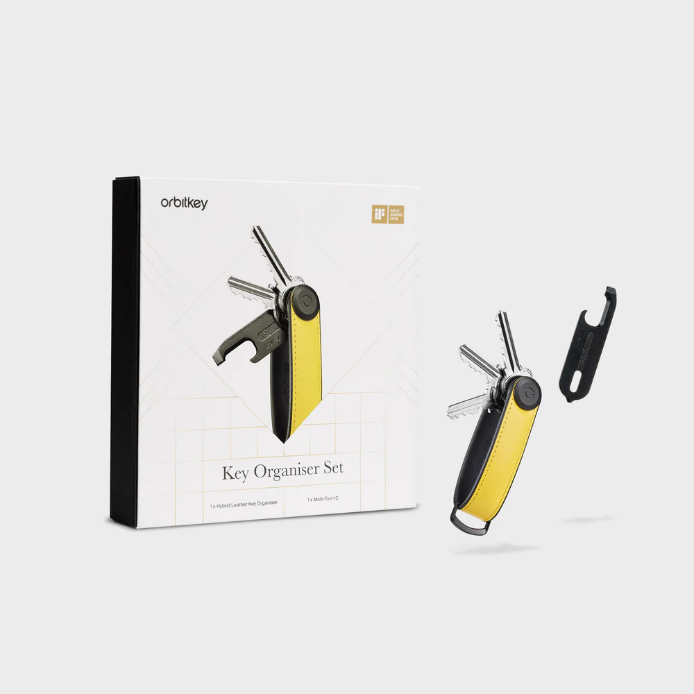 ORBITKEY - KEY ORGANISER HYBRID LEATHER + MULTI-TOOL V2 SET | YELLOW