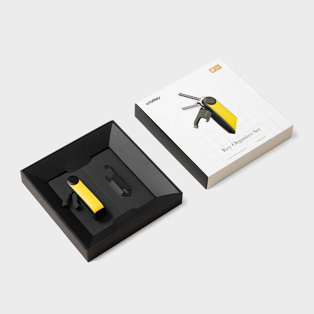 ORBITKEY - KEY ORGANISER HYBRID LEATHER + MULTI-TOOL V2 SET | YELLOW