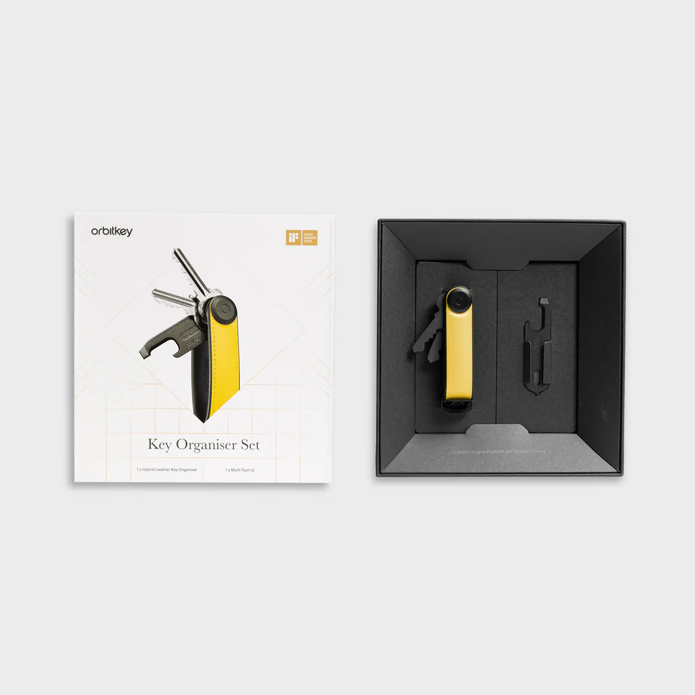 ORBITKEY - KEY ORGANISER HYBRID LEATHER + MULTI-TOOL V2 SET | YELLOW