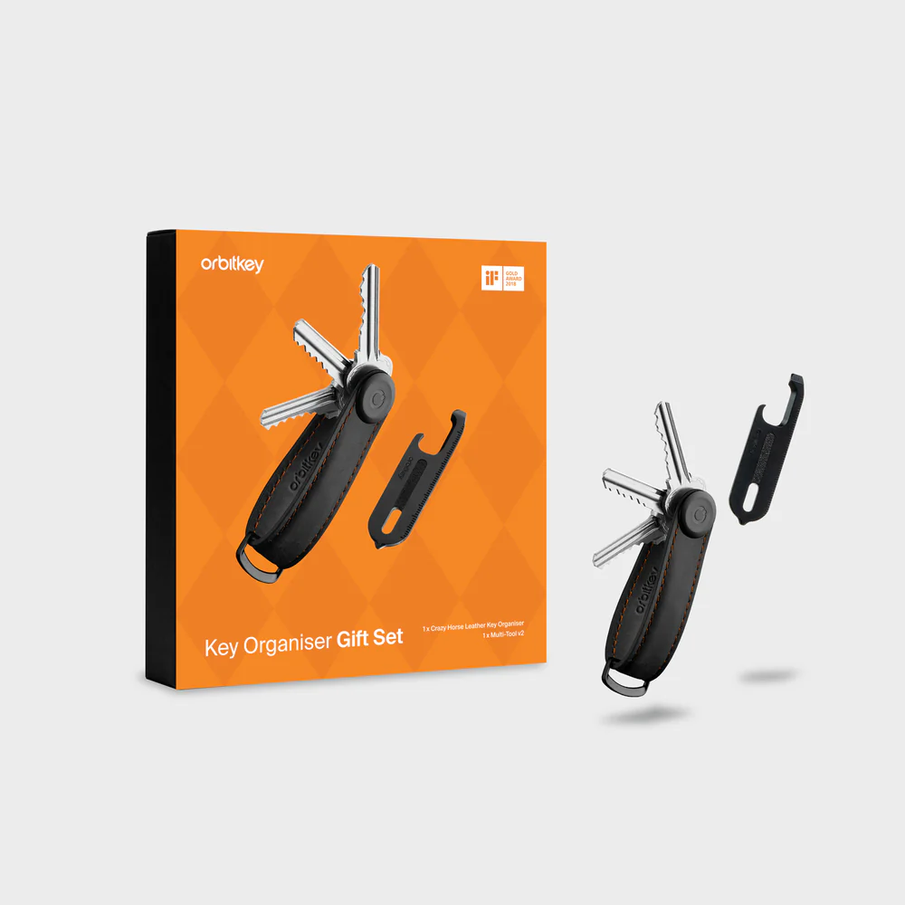 ORBITKEY - KEY ORGANISER CRAZY HORSE + MULTI-TOOL V2 SET | BLACK