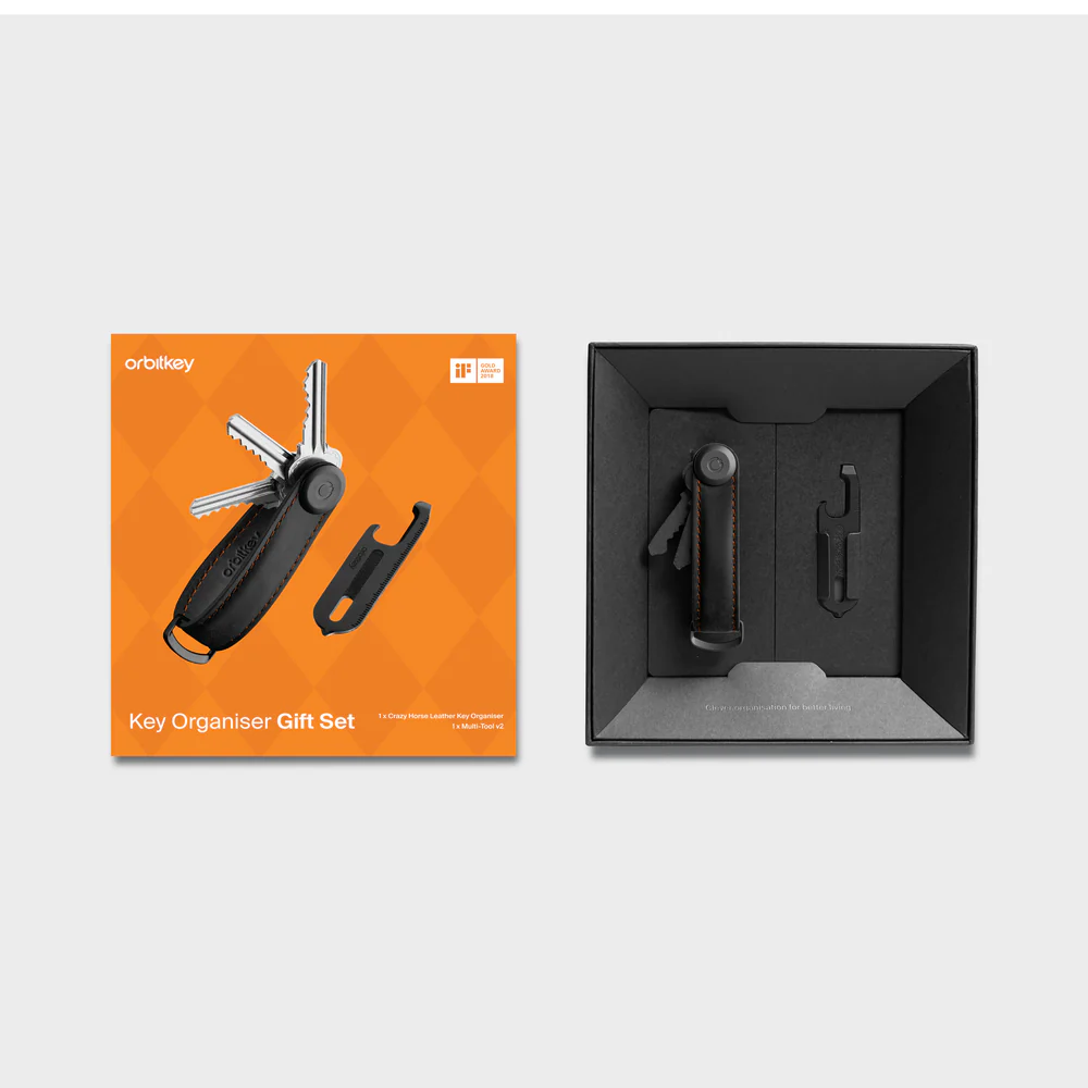 ORBITKEY - KEY ORGANISER CRAZY HORSE + MULTI-TOOL V2 SET | BLACK