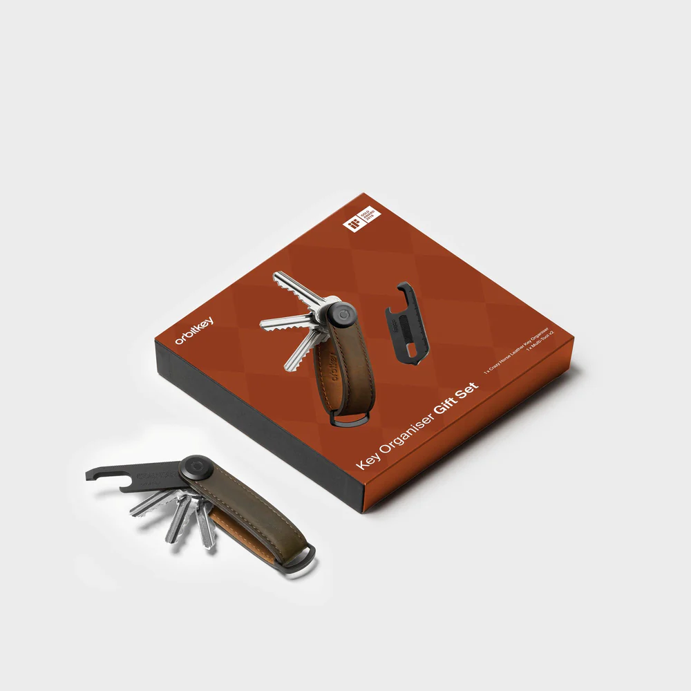 ORBITKEY - KEY ORGANISER CRAZY HORSE + MULTI-TOOL V2 SET | OAK BROWN