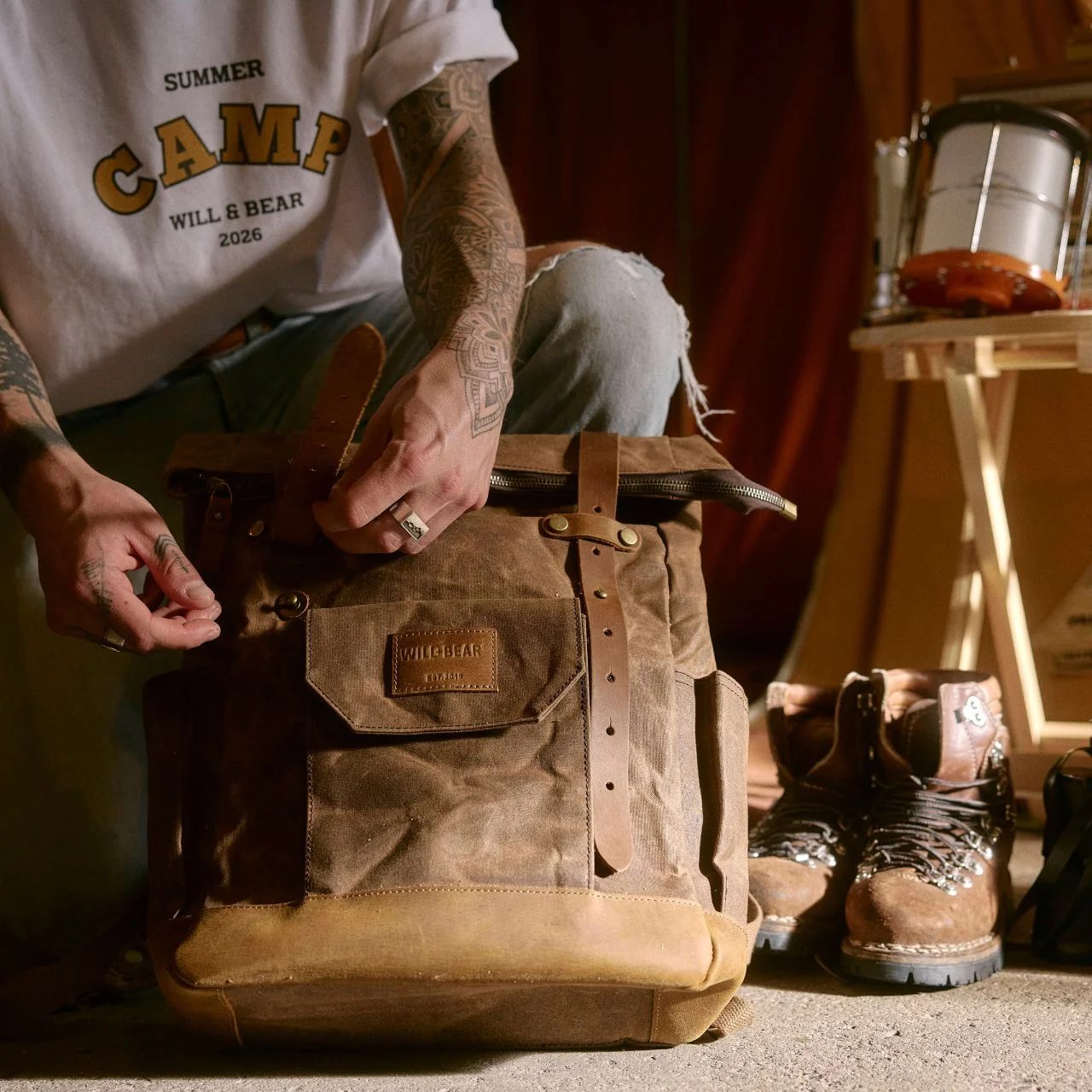 WILL + BEAR - TASMAN TRAVEL BACKPACK | BROWN WAXED CANVAS