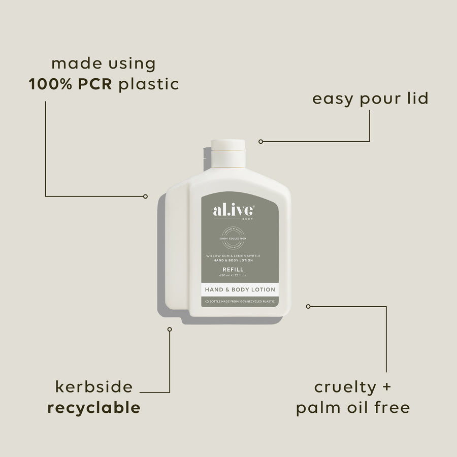 AL.IVE BODY - 650ML LOTION REFILL | WILLOW GUM & LEMON MYRTLE