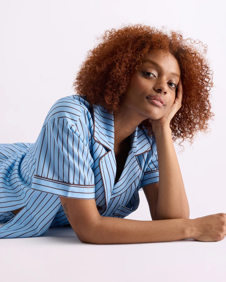 HOMMEY -  SHORT SLEEVE SLEEP SHIRT | ICED CHOCOLATE STRIPES | EXTRA SMALL