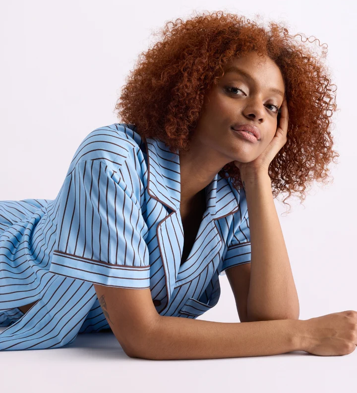 HOMMEY -  SHORT SLEEVE SLEEP SHIRT | ICED CHOCOLATE STRIPES | EXTRA LARGE
