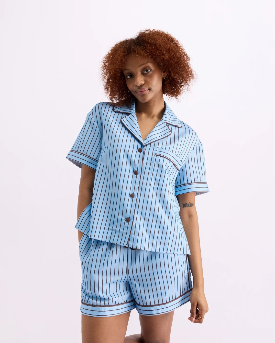 HOMMEY -  SHORT SLEEVE SLEEP SHIRT | ICED CHOCOLATE STRIPES | EXTRA LARGE