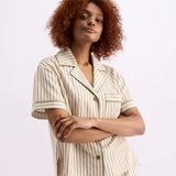 HOMMEY -  SHORT SLEEVE SLEEP SHIRT | MATCHA STRIPES | EXTRA SMALL 