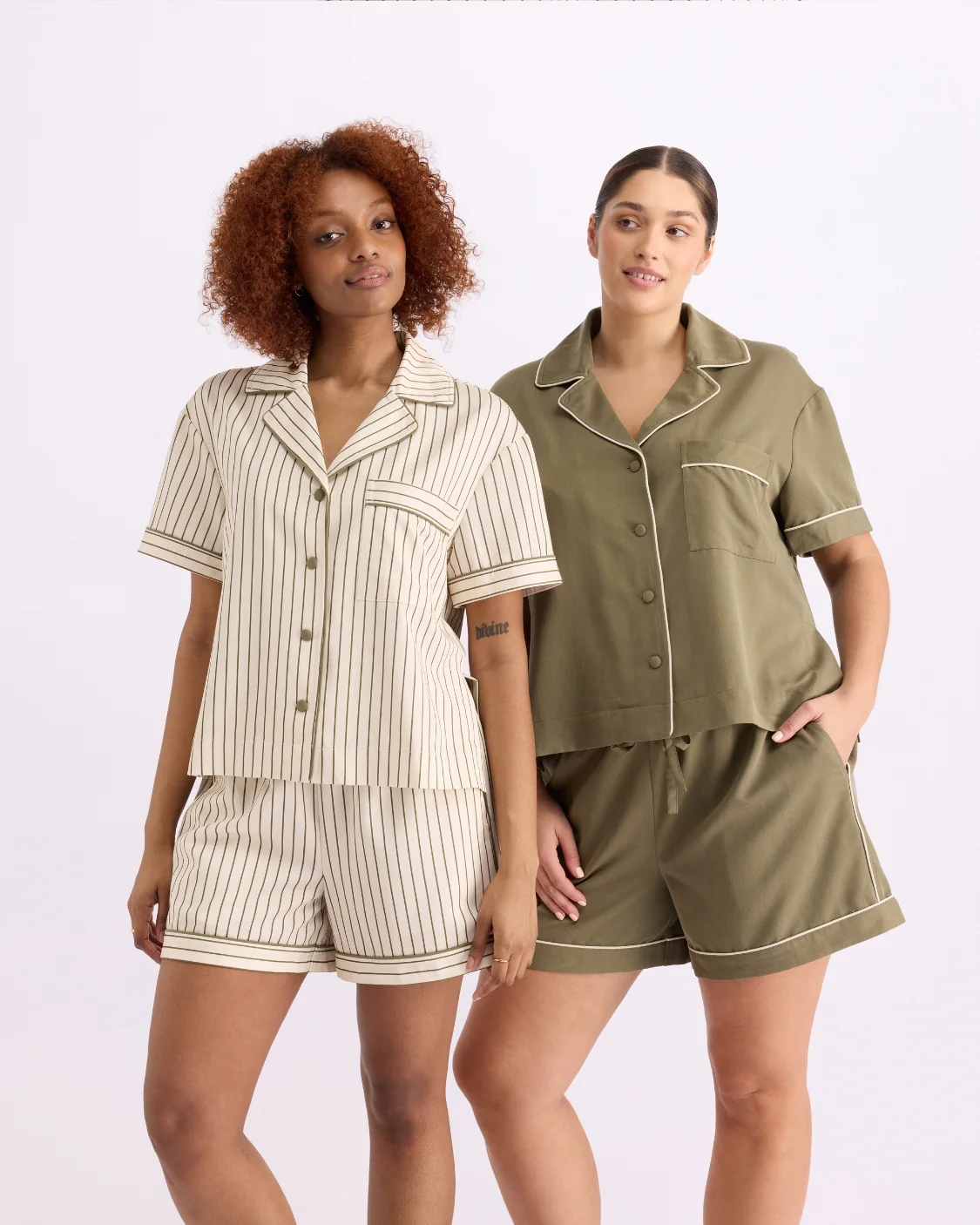 HOMMEY -  SHORT SLEEVE SLEEP SHIRT | MATCHA STRIPES | EXTRA SMALL 