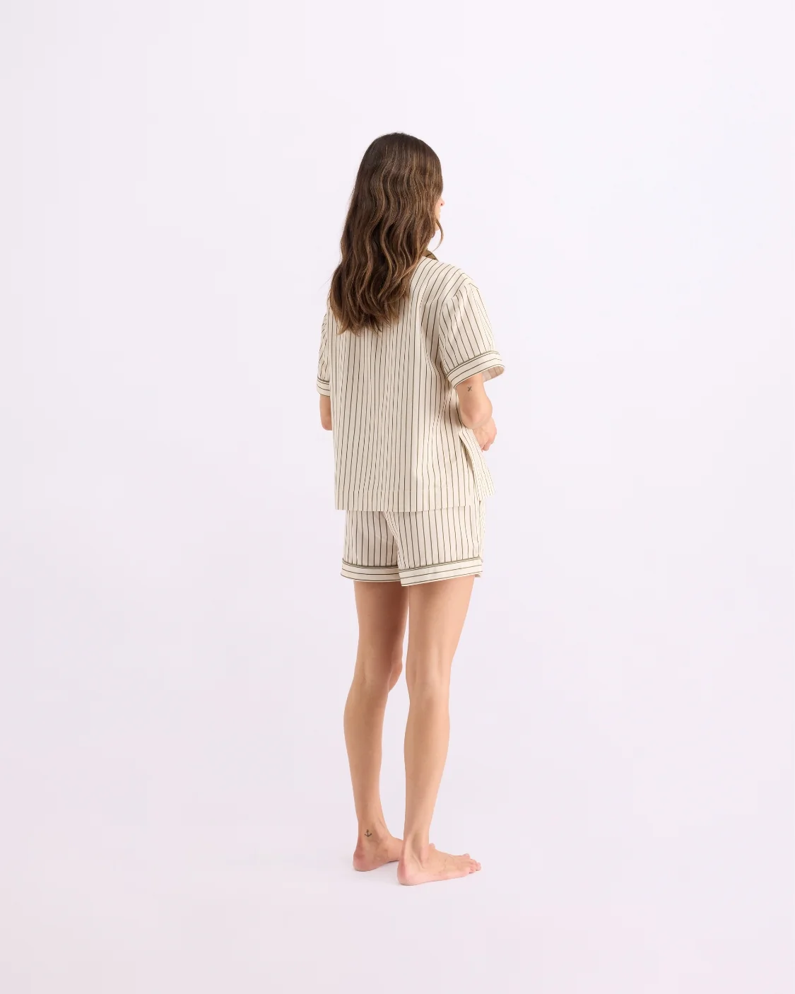 HOMMEY -  SHORT SLEEVE SLEEP SHIRT | MATCHA STRIPES | MEDIUM