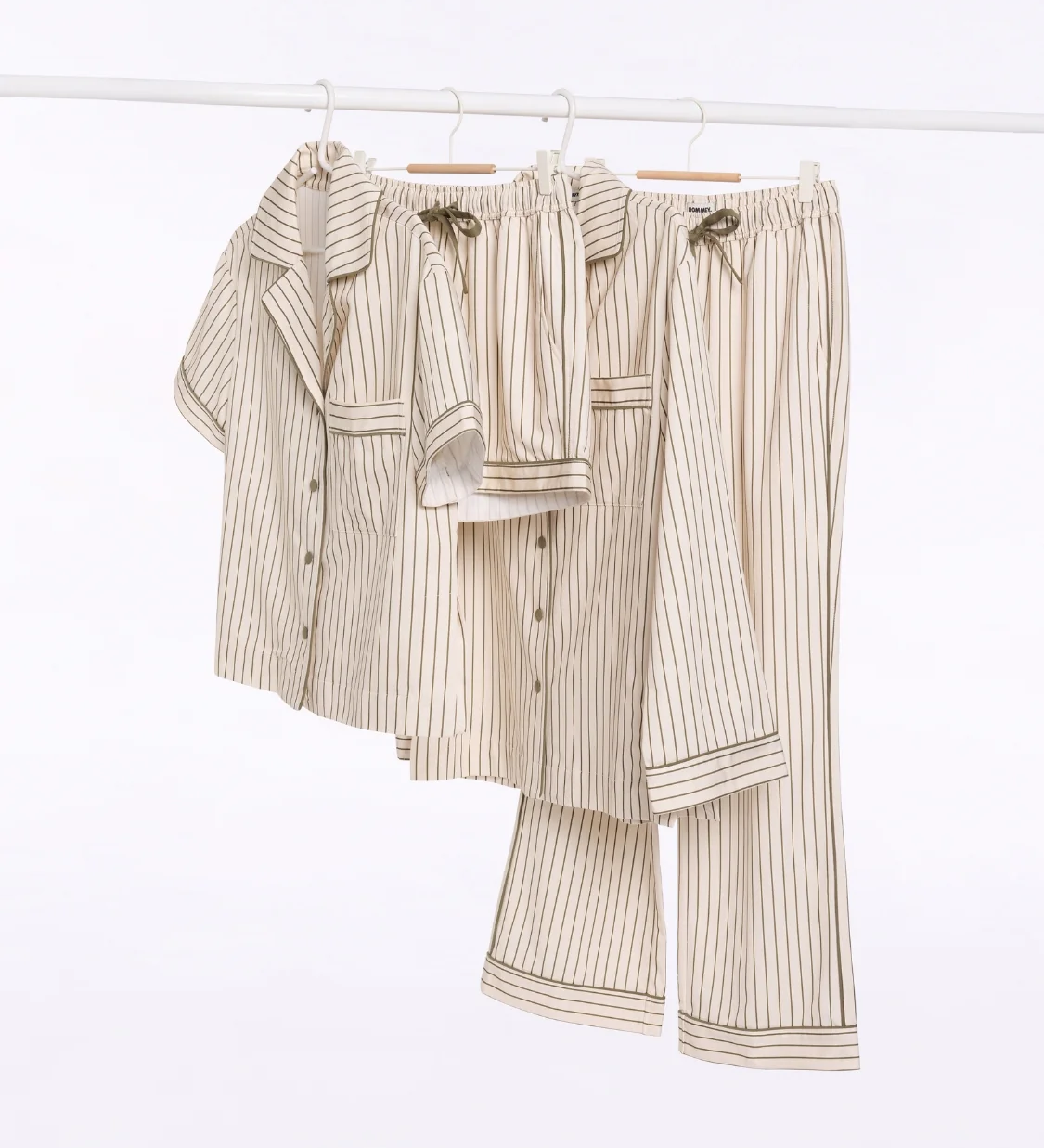 HOMMEY - SHORT SLEEVE SLEEP SHIRT | MATCHA STRIPES | SMALL