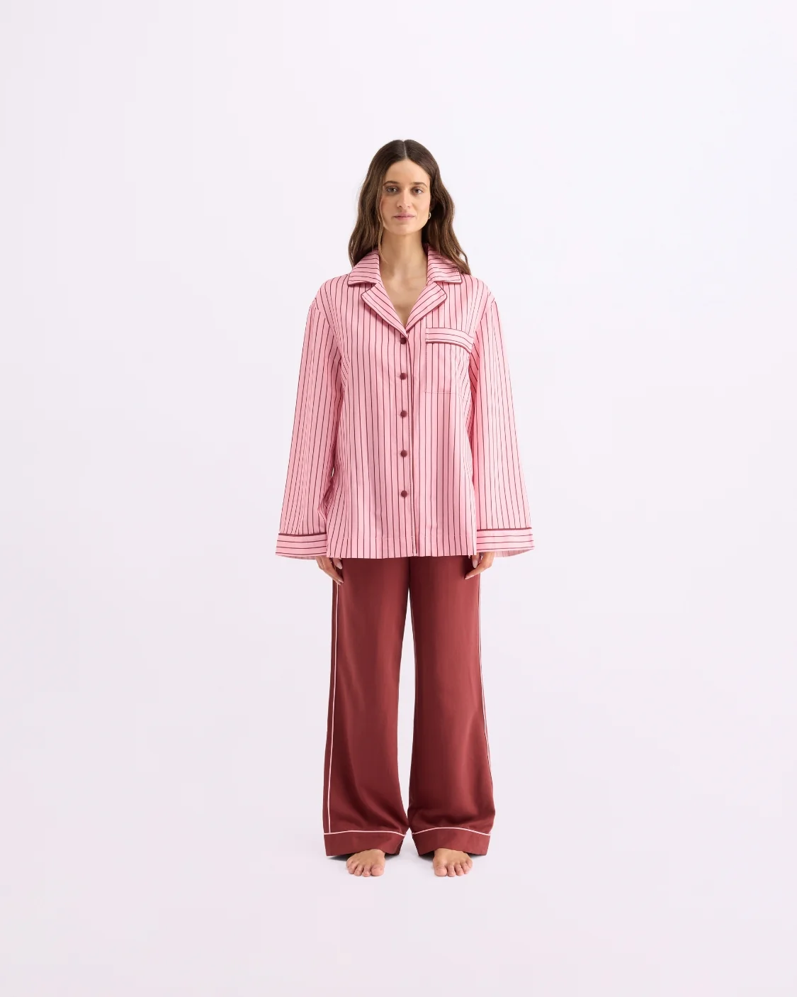 HOMMEY - LONG SLEEVE SLEEP SHIRT | ROCKY ROAD STRIPES | SMALL
