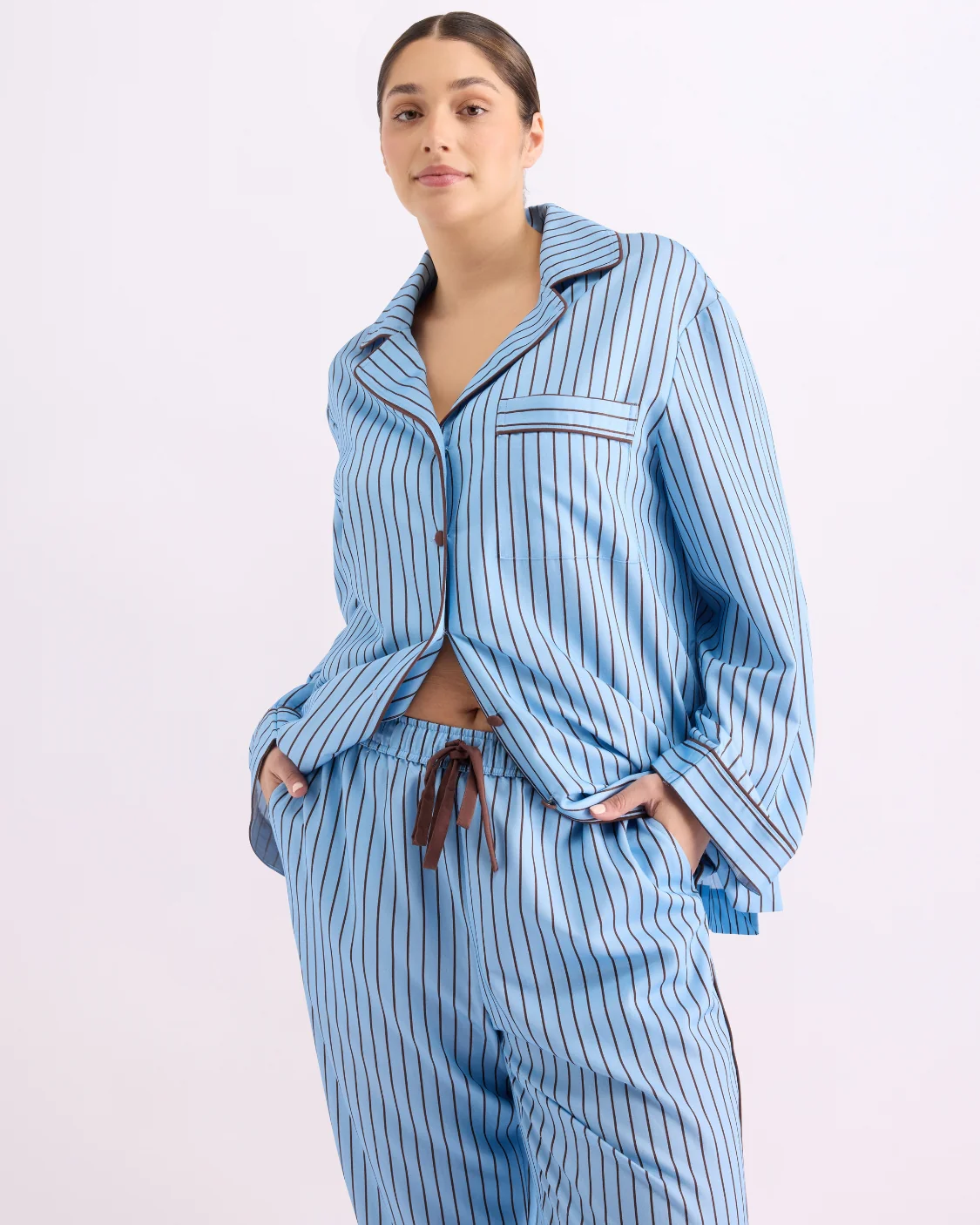 HOMMEY - LONG SLEEVE SLEEP SHIRT | ICED CHOCOLATE STRIPES | SMALL