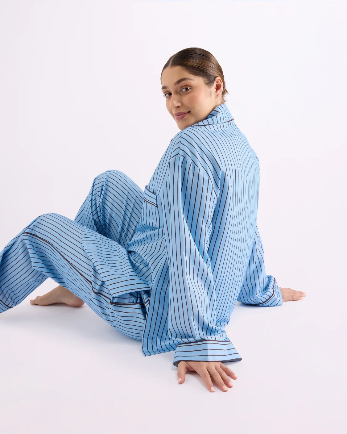 HOMMEY - LONG SLEEVE SLEEP SHIRT | ICED CHOCOLATE STRIPES | SMALL