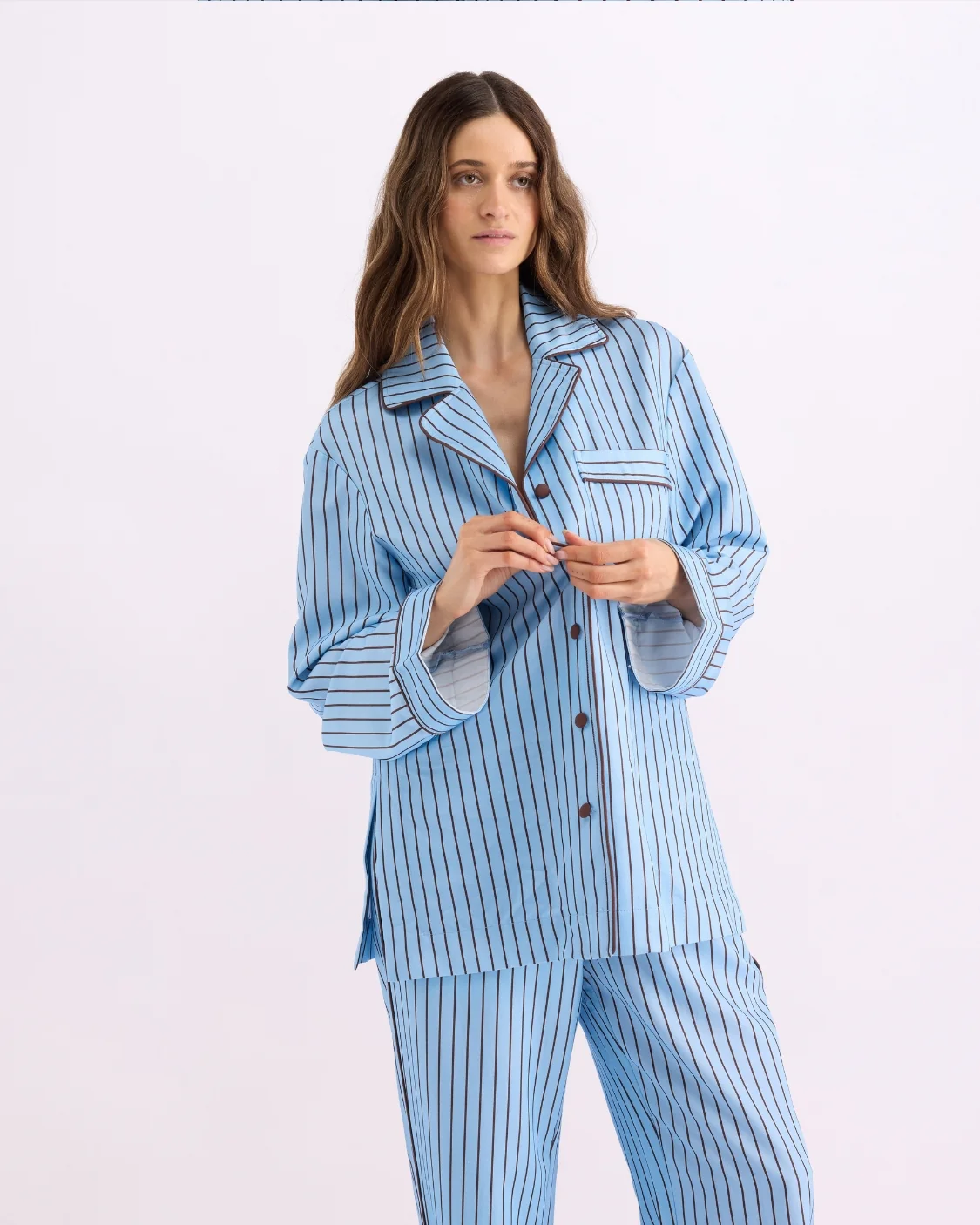 HOMMEY - LONG SLEEVE SLEEP SHIRT | ICED CHOCOLATE STRIPES | SMALL