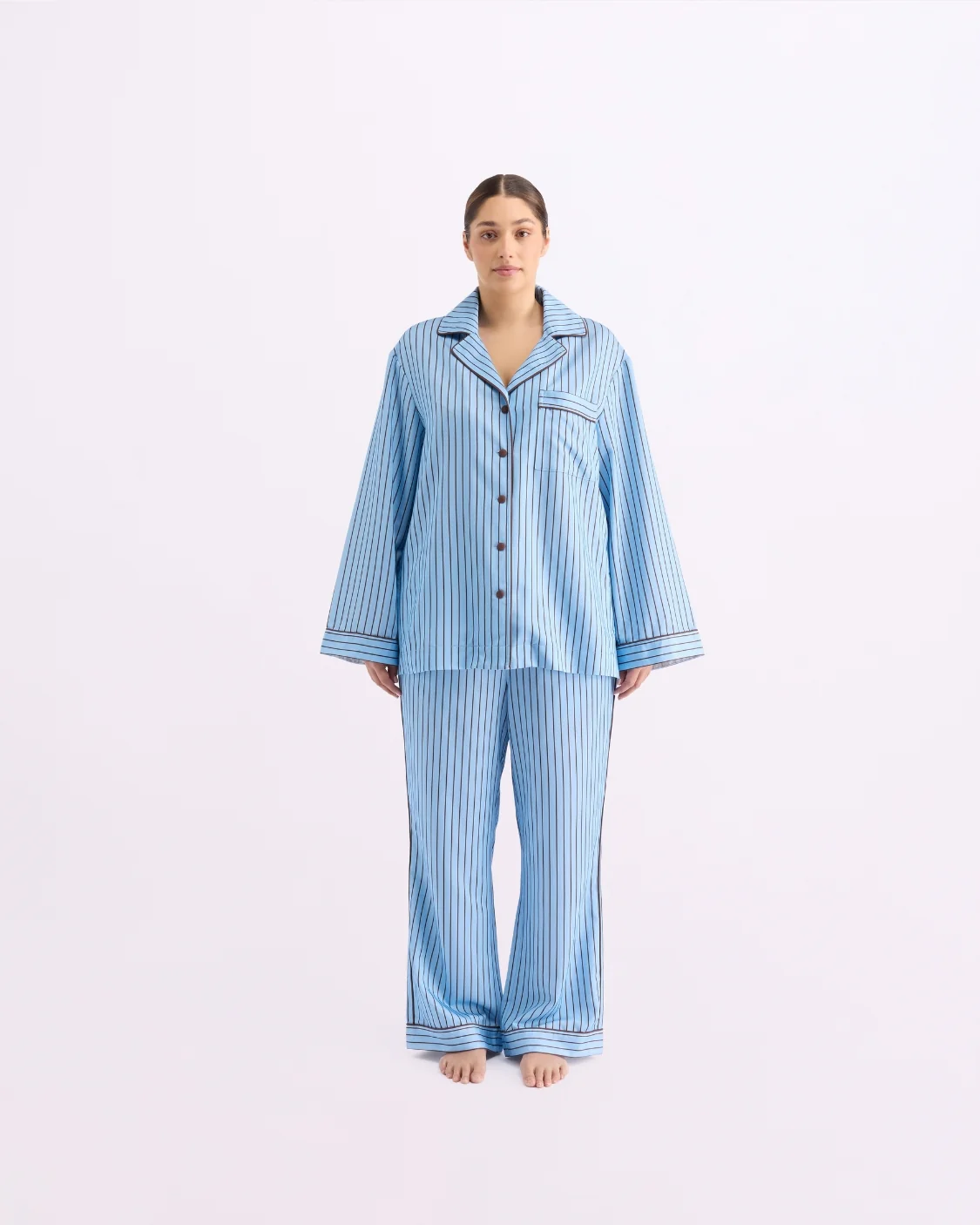 HOMMEY - LONG SLEEVE SLEEP SHIRT | ICED CHOCOLATE STRIPES | MEDIUM