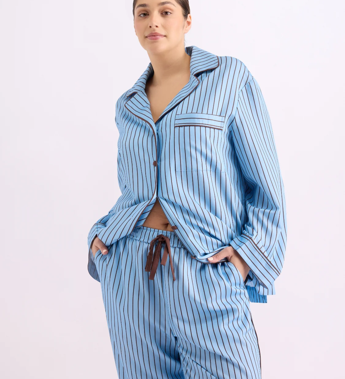 HOMMEY - LONG SLEEVE SLEEP SHIRT | ICED CHOCOLATE STRIPES | LARGE