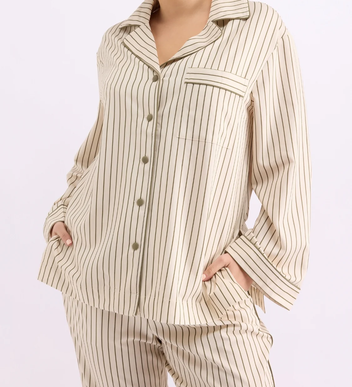 HOMEY - LONG SLEEVE SHIRT | MATCHA STRIPES | MEDIUM
