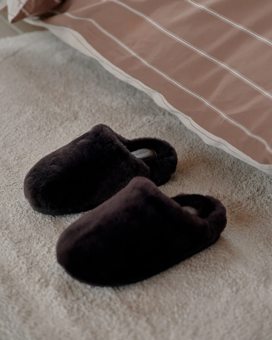 HOMMEY - SHEEPSKIN SLIPPERS [SIZE:LARGE CLR:CHOCOLATE]