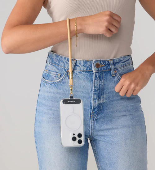 KLIPSTA - LOOP PHONE WRIST STRAP | GOLD + TAN
