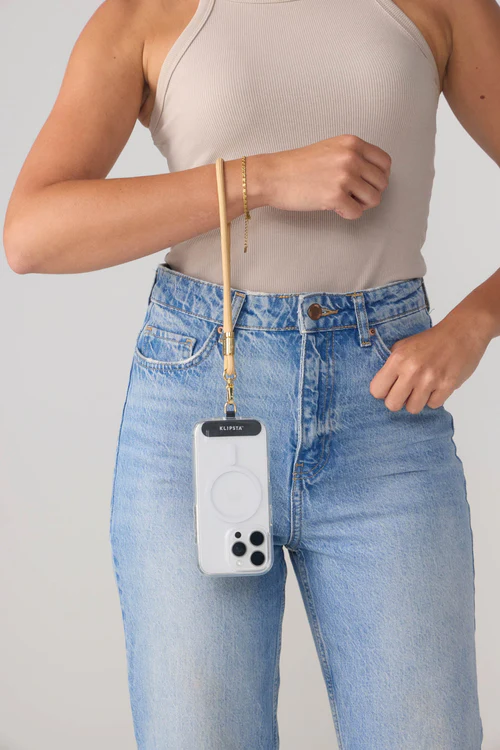 KLIPSTA - LOOP PHONE WRIST STRAP | GOLD + TAN