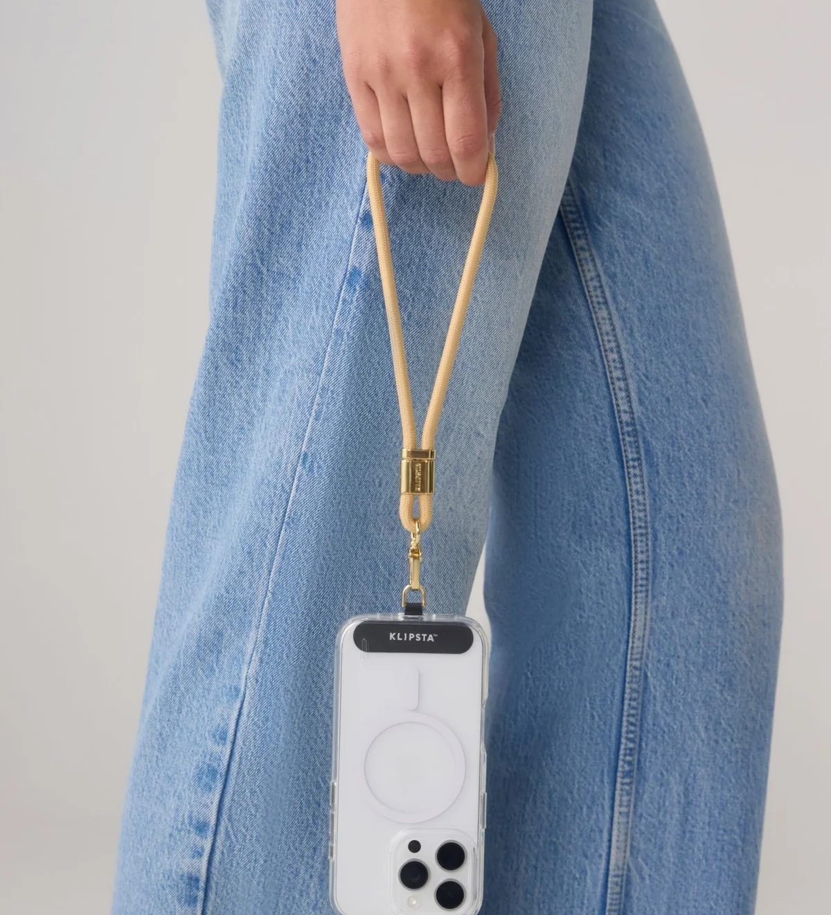 KLIPSTA - LOOP PHONE WRIST STRAP | GOLD + TAN